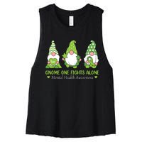 Gnome One Fights Alone Green Mental Health Awareness Women's Racerback Cropped Tank