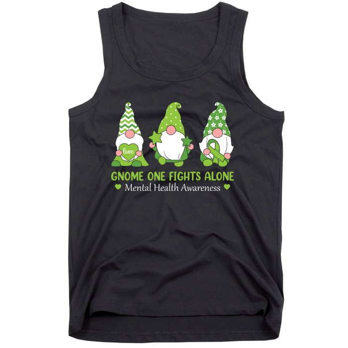 Gnome One Fights Alone Green Mental Health Awareness Tank Top