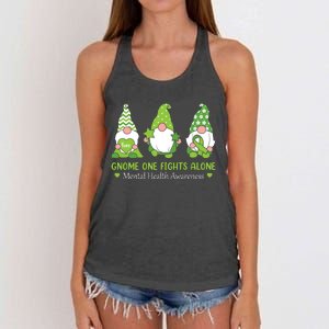 Gnome One Fights Alone Green Mental Health Awareness Women's Knotted Racerback Tank