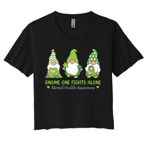 Gnome One Fights Alone Green Mental Health Awareness Women's Crop Top Tee