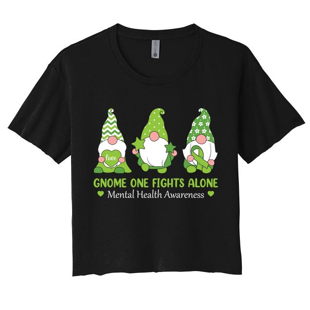 Gnome One Fights Alone Green Mental Health Awareness Crop Top
