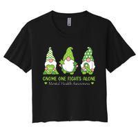 Gnome One Fights Alone Green Mental Health Awareness Women's Crop Top Tee