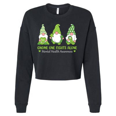 Gnome One Fights Alone Green Mental Health Awareness Cropped Pullover Crew