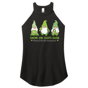 Gnome One Fights Alone Green Mental Health Awareness Women's Perfect Tri Rocker Tank