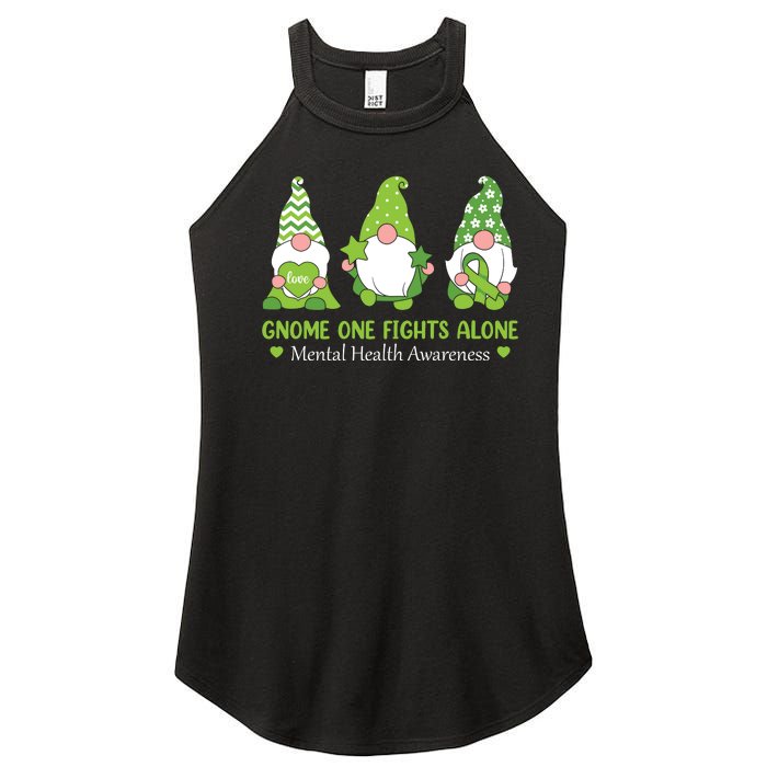 Gnome One Fights Alone Green Mental Health Awareness Women's Perfect Tri Rocker Tank