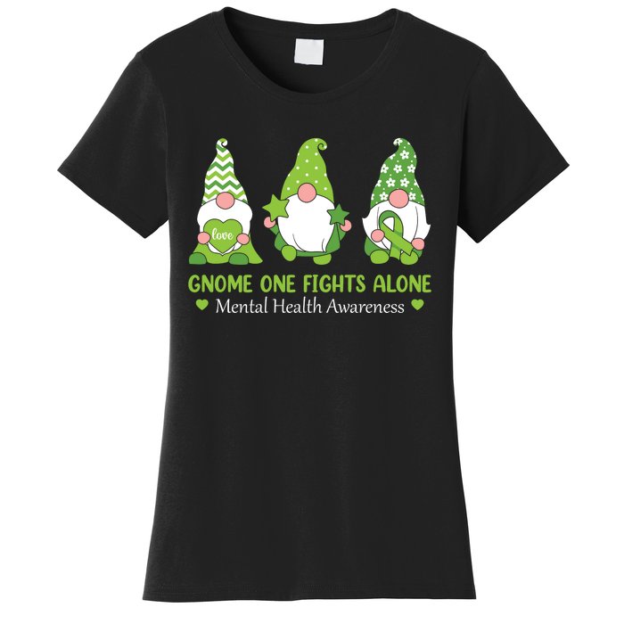 Gnome One Fights Alone Green Mental Health Awareness Women's T-Shirt