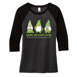 Gnome One Fights Alone Green Mental Health Awareness Women's Tri-Blend 3/4-Sleeve Raglan Shirt