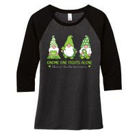 Gnome One Fights Alone Green Mental Health Awareness Women's Tri-Blend 3/4-Sleeve Raglan Shirt