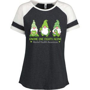 Gnome One Fights Alone Green Mental Health Awareness Enza Ladies Jersey Colorblock Tee