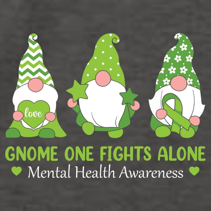 Gnome One Fights Alone Green Mental Health Awareness Vector Backpack