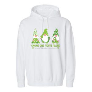 Gnome One Fights Alone Green Mental Health Awareness Garment-Dyed Fleece Hoodie