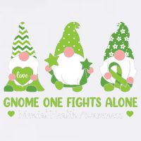 Gnome One Fights Alone Green Mental Health Awareness Garment-Dyed Sweatshirt