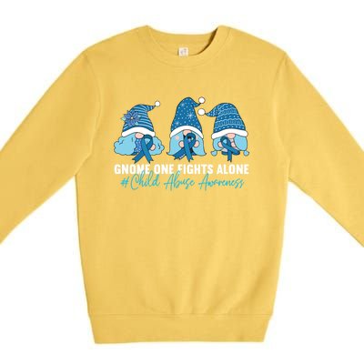 Gnome One Fights Alone Abuse Awareness Blue Ribbon Gift Premium Crewneck Sweatshirt