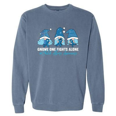 Gnome One Fights Alone Abuse Awareness Blue Ribbon Gift Garment-Dyed Sweatshirt