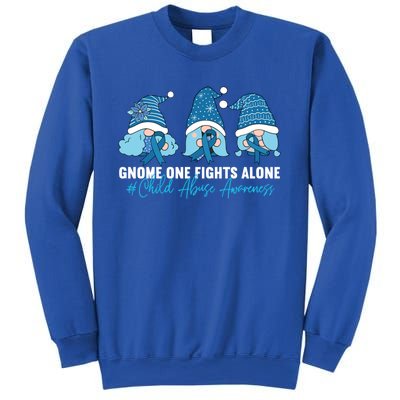 Gnome One Fights Alone Abuse Awareness Blue Ribbon Gift Sweatshirt