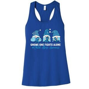 Gnome One Fights Alone Abuse Awareness Blue Ribbon Gift Women's Racerback Tank