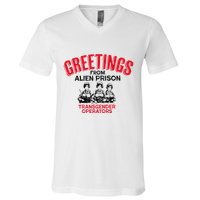 Greetings Operators From Alien Prison V-Neck T-Shirt