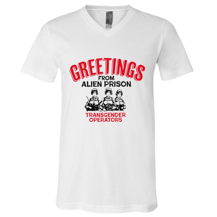 Greetings Operators From Alien Prison V-Neck T-Shirt