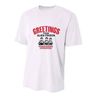 Greetings Operators From Alien Prison Youth Performance Sprint T-Shirt