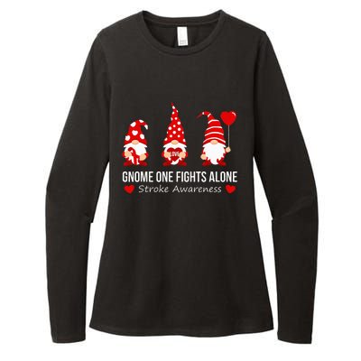 Gnome One Fights Alone Stroke Awareness Red Ribbon Survivor Womens CVC Long Sleeve Shirt