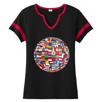 Globe Of Flags World Map Atlas Funny Gift Funny Gift Ladies Halftime Notch Neck Tee