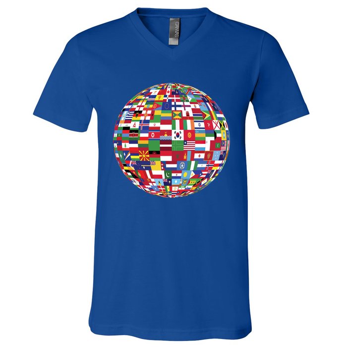 Globe Of Flags World Map Atlas Funny Gift Funny Gift V-Neck T-Shirt