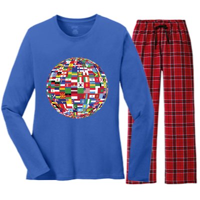 Globe Of Flags World Map Atlas Funny Gift Funny Gift Women's Long Sleeve Flannel Pajama Set 