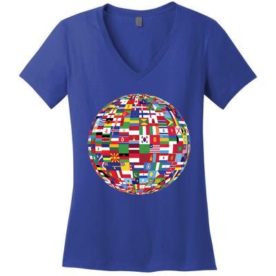 Globe Of Flags World Map Atlas Funny Gift Funny Gift Women's V-Neck T-Shirt