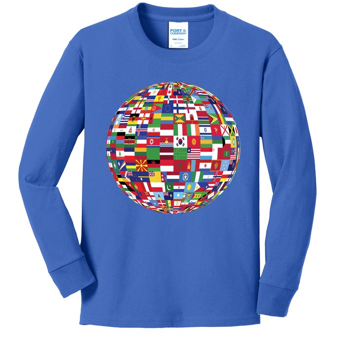 Globe Of Flags World Map Atlas Funny Gift Funny Gift Kids Long Sleeve Shirt