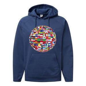 Globe Of Flags World Map Atlas Funny Gift Funny Gift Performance Fleece Hoodie