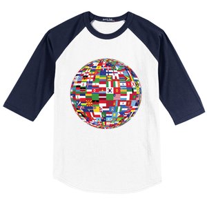 Globe Of Flags World Map Atlas Funny Gift Funny Gift Baseball Sleeve Shirt