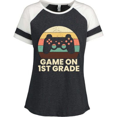 Game On First Grade Teacher Squad Back To School Gamer Gift Enza Ladies Jersey Colorblock Tee