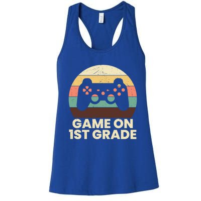 Game On First Grade Teacher Squad Back To School Gamer Gift Women's Racerback Tank