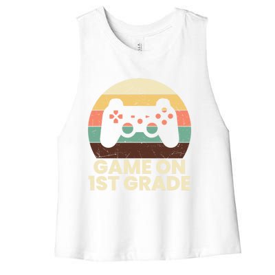 Game On First Grade Teacher Squad Back To School Gamer Gift Women's Racerback Cropped Tank