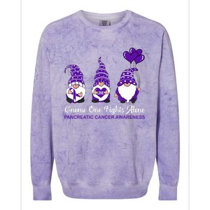 Gnome One Fights Alone Pancreatic Cancer Awareness Ribbon Colorblast Crewneck Sweatshirt