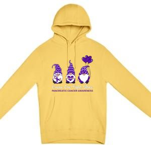 Gnome One Fights Alone Pancreatic Cancer Awareness Ribbon Premium Pullover Hoodie