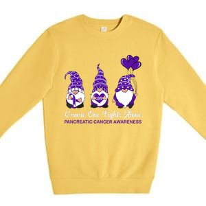 Gnome One Fights Alone Pancreatic Cancer Awareness Ribbon Premium Crewneck Sweatshirt