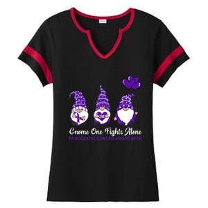 Gnome One Fights Alone Pancreatic Cancer Awareness Ribbon Ladies Halftime Notch Neck Tee