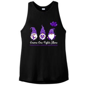 Gnome One Fights Alone Pancreatic Cancer Awareness Ribbon Ladies PosiCharge Tri-Blend Wicking Tank