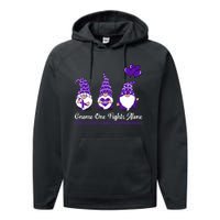 Gnome One Fights Alone Pancreatic Cancer Awareness Ribbon Performance Fleece Hoodie