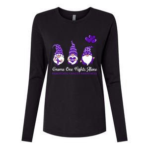 Gnome One Fights Alone Pancreatic Cancer Awareness Ribbon Womens Cotton Relaxed Long Sleeve T-Shirt