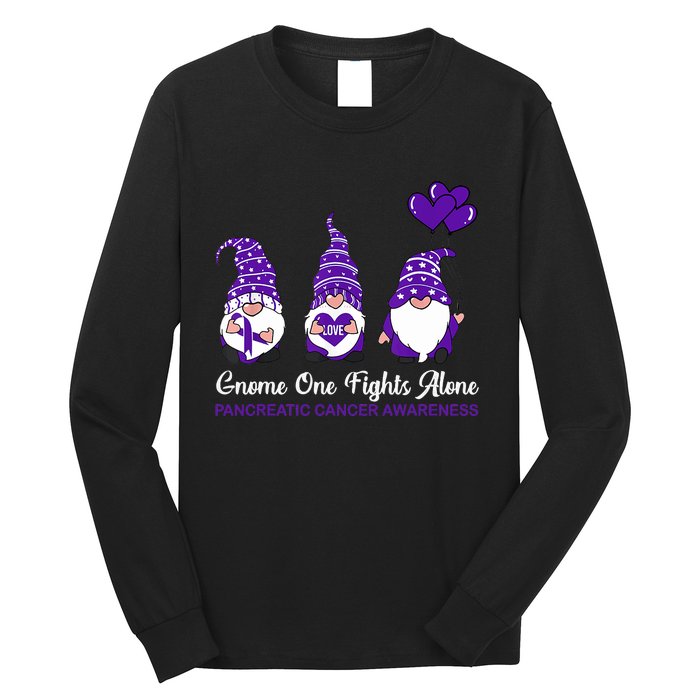 Gnome One Fights Alone Pancreatic Cancer Awareness Ribbon Long Sleeve Shirt