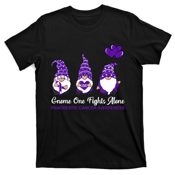 Gnome One Fights Alone Pancreatic Cancer Awareness Ribbon T-Shirt