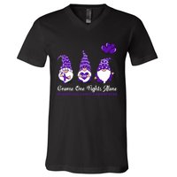 Gnome One Fights Alone Pancreatic Cancer Awareness Ribbon V-Neck T-Shirt