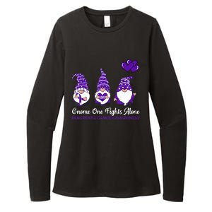 Gnome One Fights Alone Pancreatic Cancer Awareness Ribbon Womens CVC Long Sleeve Shirt