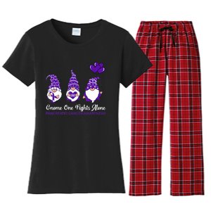 Gnome One Fights Alone Pancreatic Cancer Awareness Ribbon Women's Flannel Pajama Set