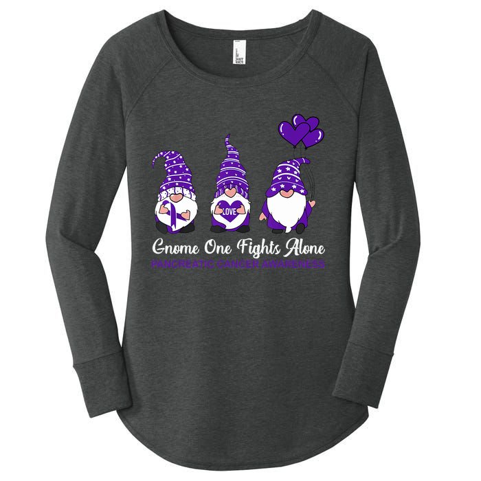 Gnome One Fights Alone Pancreatic Cancer Awareness Ribbon Women's Perfect Tri Tunic Long Sleeve Shirt