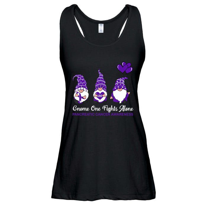 Gnome One Fights Alone Pancreatic Cancer Awareness Ribbon Ladies Essential Flowy Tank