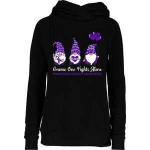 Gnome One Fights Alone Pancreatic Cancer Awareness Ribbon Womens Funnel Neck Pullover Hood