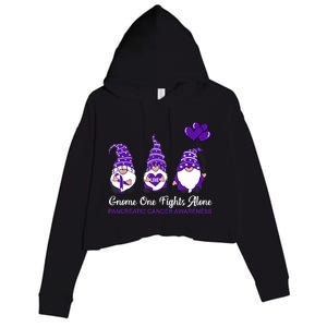 Gnome One Fights Alone Pancreatic Cancer Awareness Ribbon Crop Fleece Hoodie